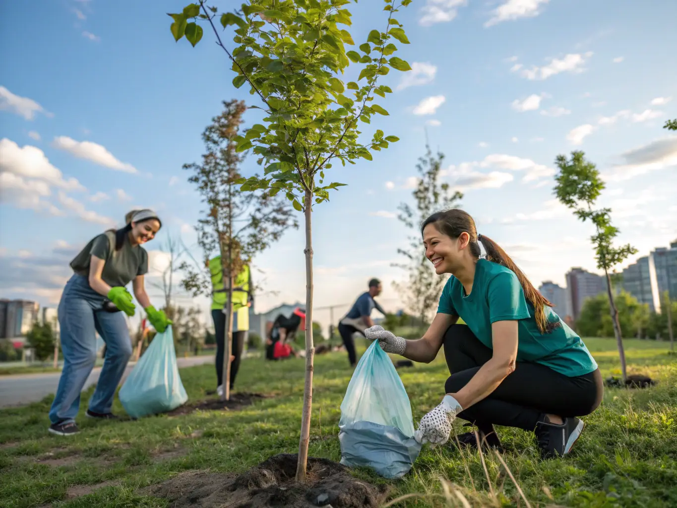 A photograph of volunteers cleaning up a natural area, highlighting the organization's dedication to environmental stewardship and community involvement.